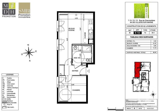 Appartement F2 &agrave; louer - 2 pi&egrave;ces - 43,10 m2 - Villiers Sur Marne - 94 - ILE-DE-FRANCE